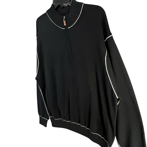 Peter Millar Sweater Mens XXL Black 100% Pure Cashmere 1/4 Zip Modern Preppy - Picture 2 of 13